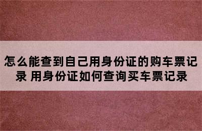 怎么能查到自己用身份证的购车票记录 用身份证如何查询买车票记录